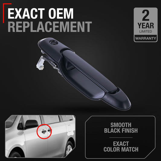 Exterior Front Driver Door Handle Replacement - Compatible with 1998-2003 Toyota Sienna Van - Smooth Black, Plastic with Keyhole - OEM 69220-08010-C0, TO1310126