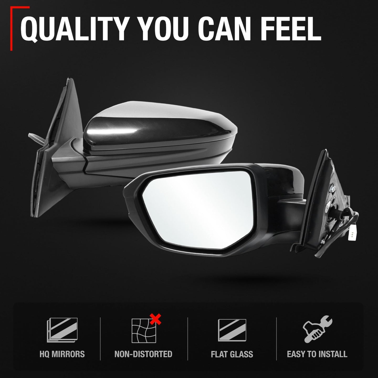 2017-2021 Honda Civic Sedan Coupe Driver Side Mirror Replacement Powered Manual Fold Flat Glass Smooth Black - Driver Side Mirror