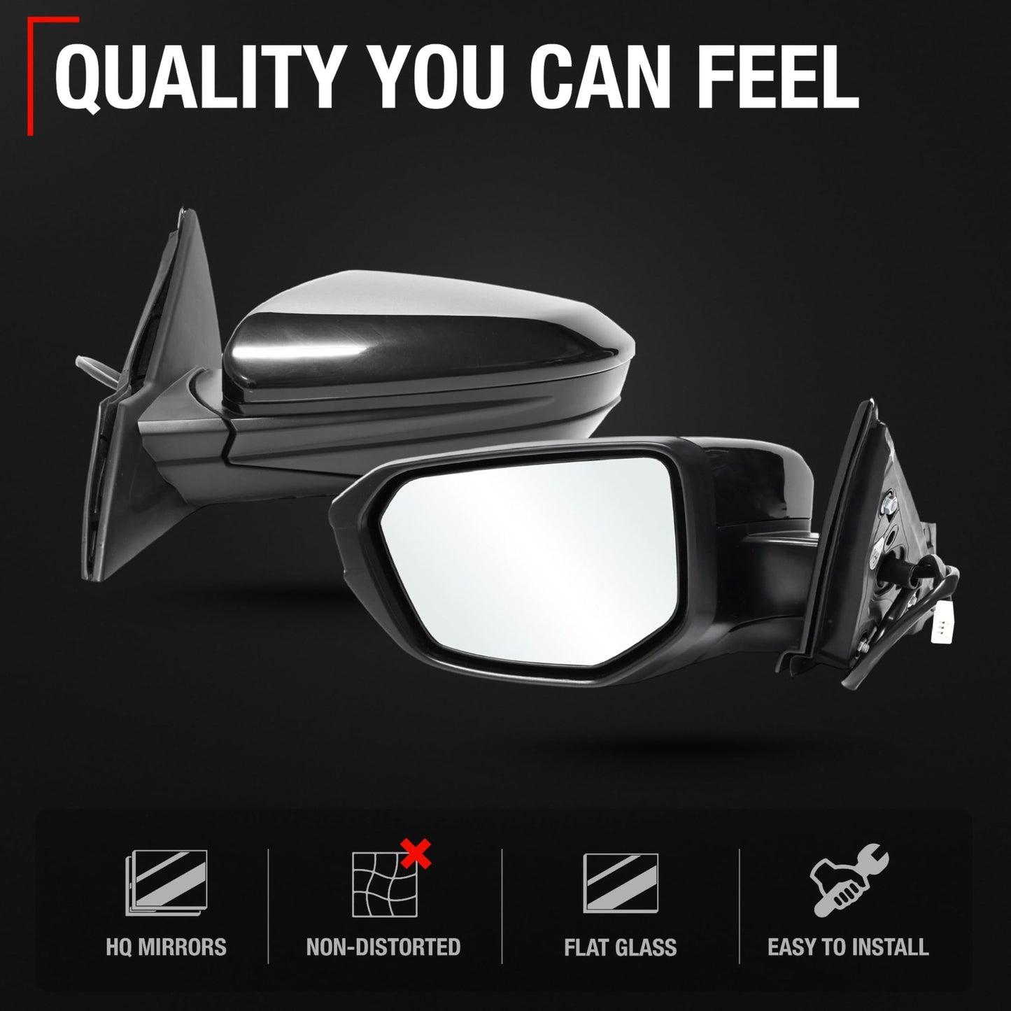 2017-2021 Honda Civic Sedan Coupe Driver Side Mirror Replacement Powered Manual Fold Flat Glass Smooth Black - Driver Side Mirror