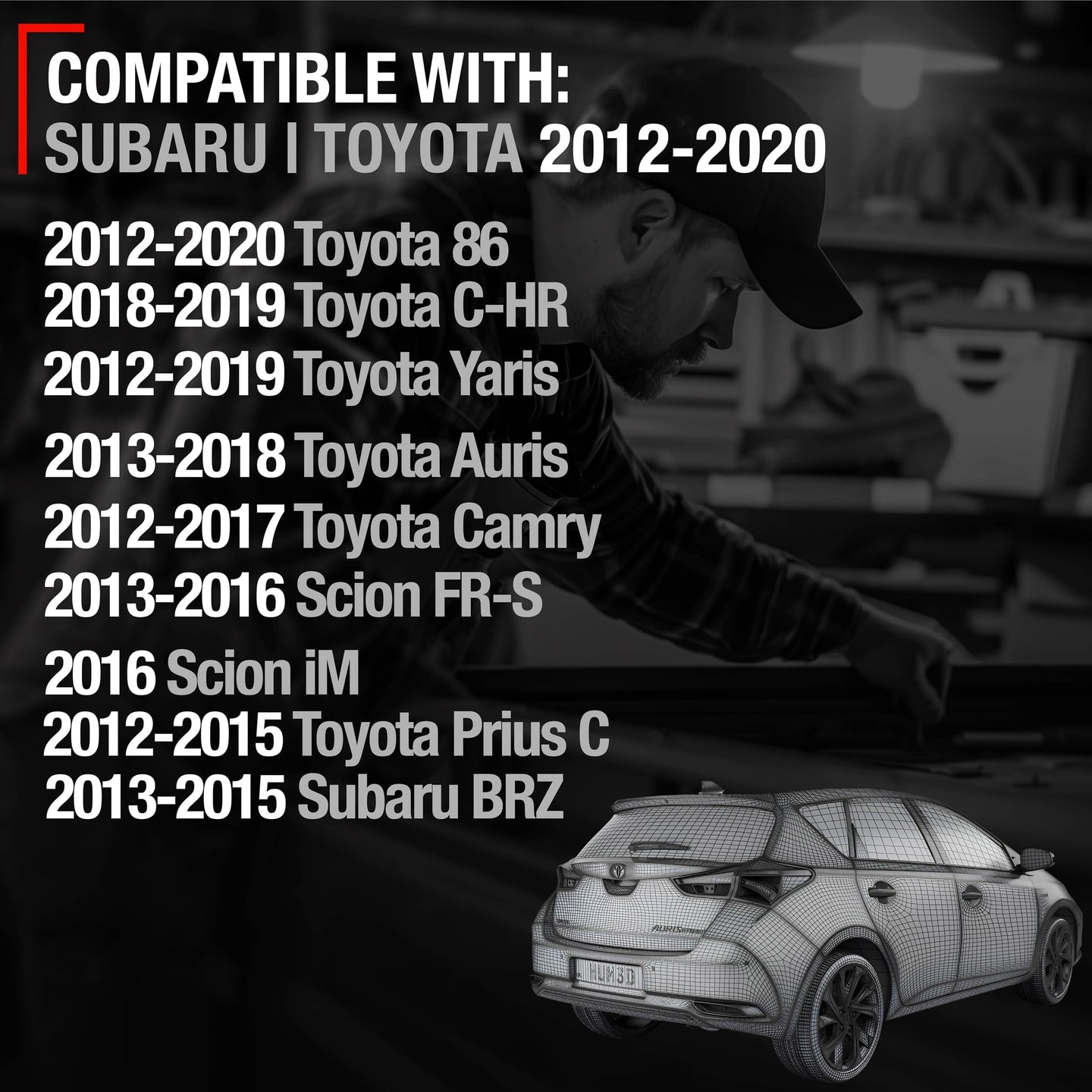 2012-2020 Toyota Yaris Prius C Camry Auris 86 C-HR Subaru BRZ Scion FR-S iM Exterior Rear Driver or Passenger Door Handle - Primed Black - Rear Driver & Passenger Door Handle