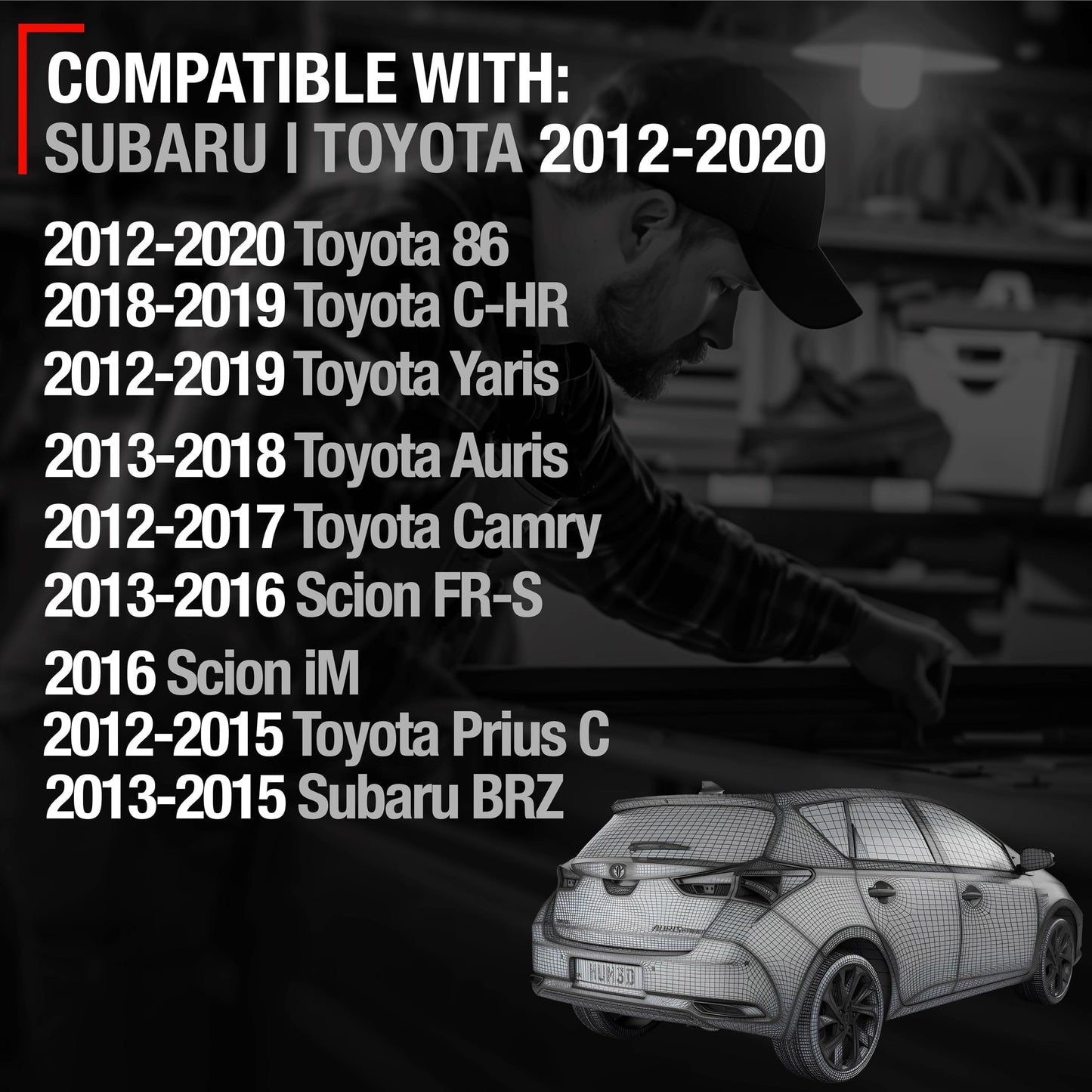 2012-2020 Toyota Yaris Prius C Camry Auris 86 C-HR Subaru BRZ Scion FR-S iM Exterior Rear Driver or Passenger Door Handle - Primed Black - Rear Driver & Passenger Door Handle