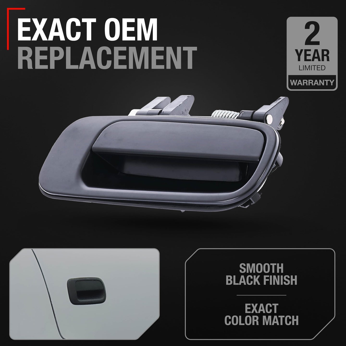 1993-1996 Toyota Camry DX Exterior Rear Passenger Door Handle Replacement - Smooth Black with Keyhole