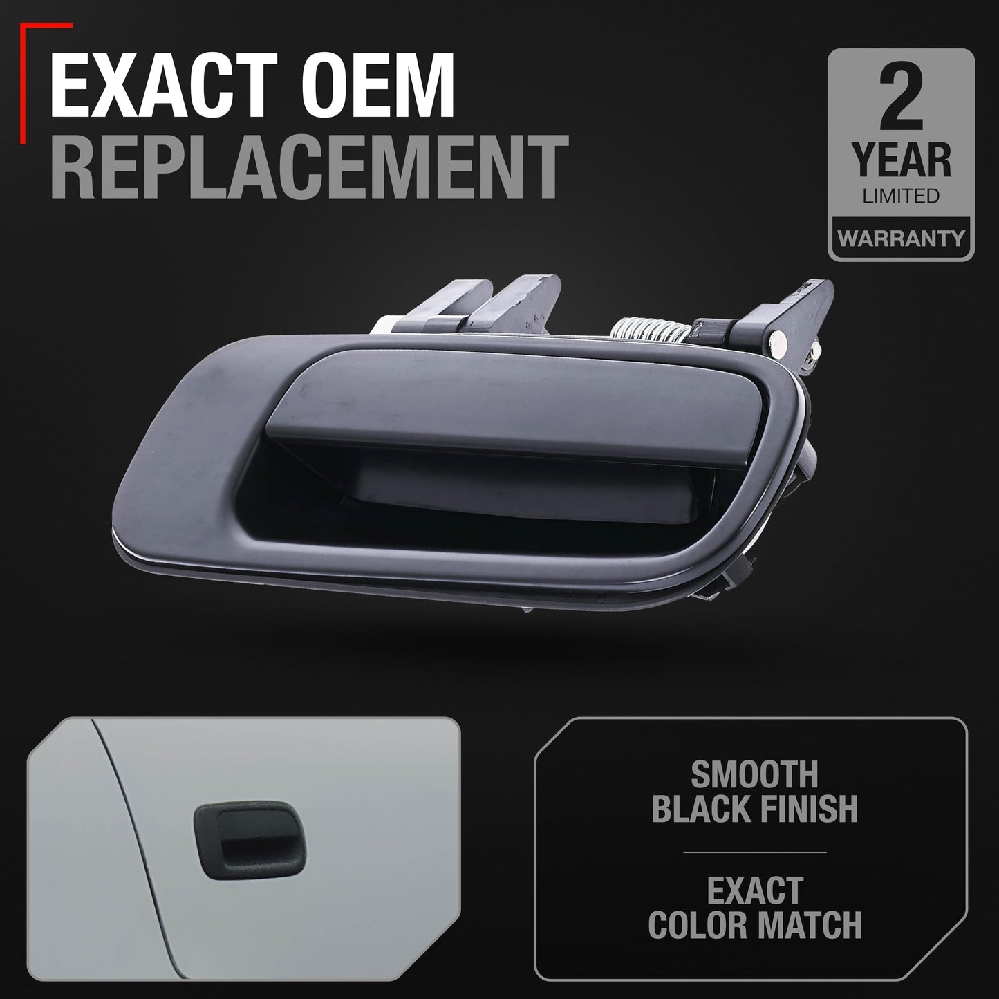1993-1996 Toyota Camry DX Exterior Rear Passenger Door Handle Replacement - Smooth Black with Keyhole