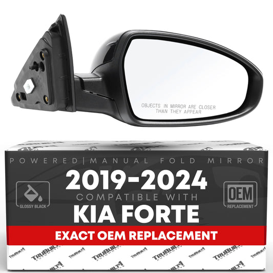 Kia Forte Mirror Replacement, Passenger Side - Power Adjust, Manual Fold, Convex Glass, Smooth Black Finish - Passenger Side Mirror