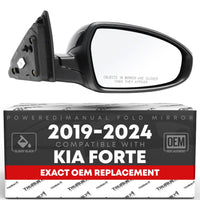 2019-2024 Kia Forte Passenger Side Mirror Replacement Powered Manual Fold Convex Glass Smooth Black - Passenger Side Mirror
