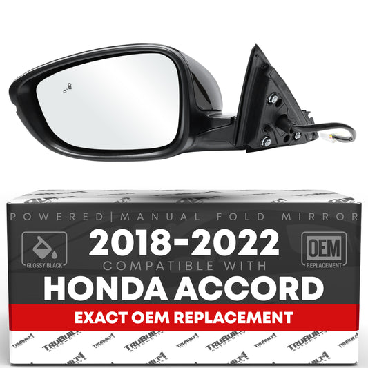 Honda Accord Side Mirror, Driver Side - Heated, Turn Signal, Manual Fold, Flat Glass, Smooth Black - Driver Side Mirror