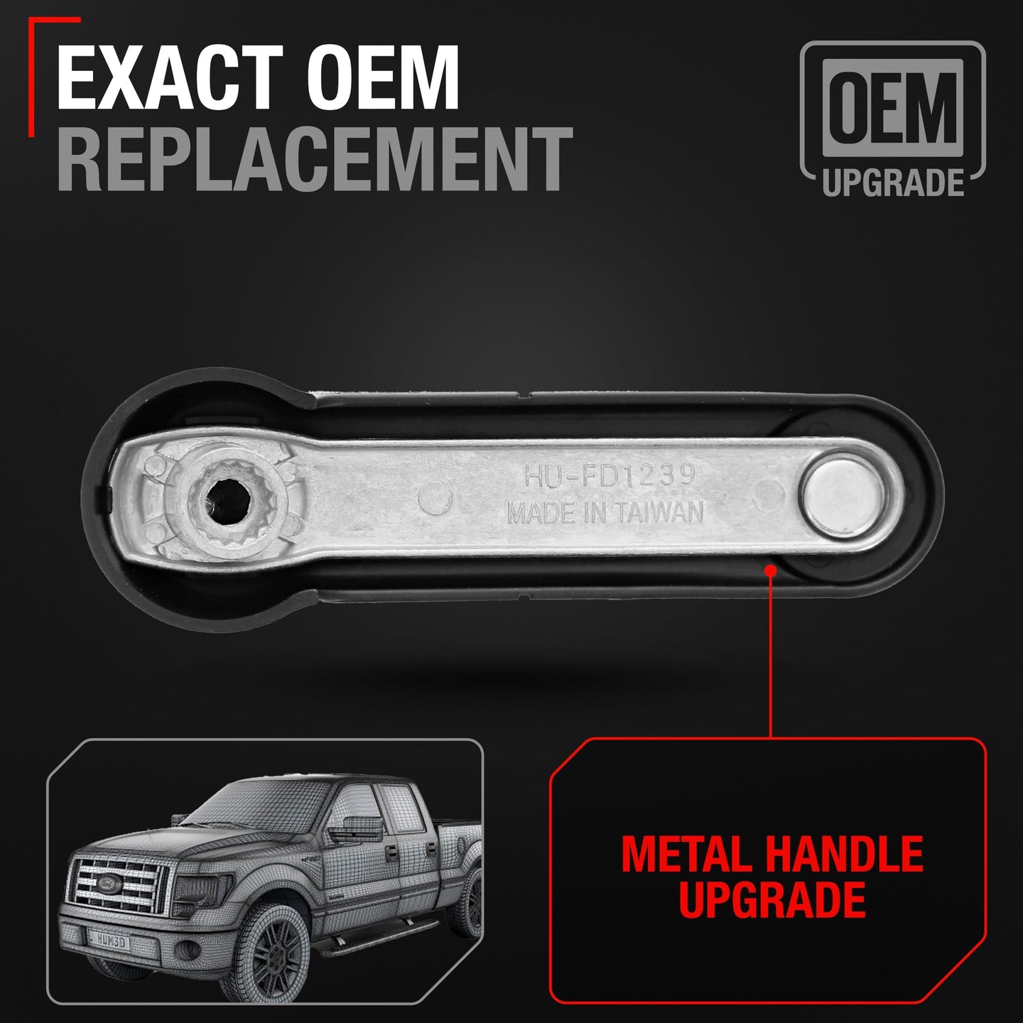 1993-2011 Ford Ranger F-Series E-Series Mazda B-Series Window Crank Handle Upgraded Metal - Black