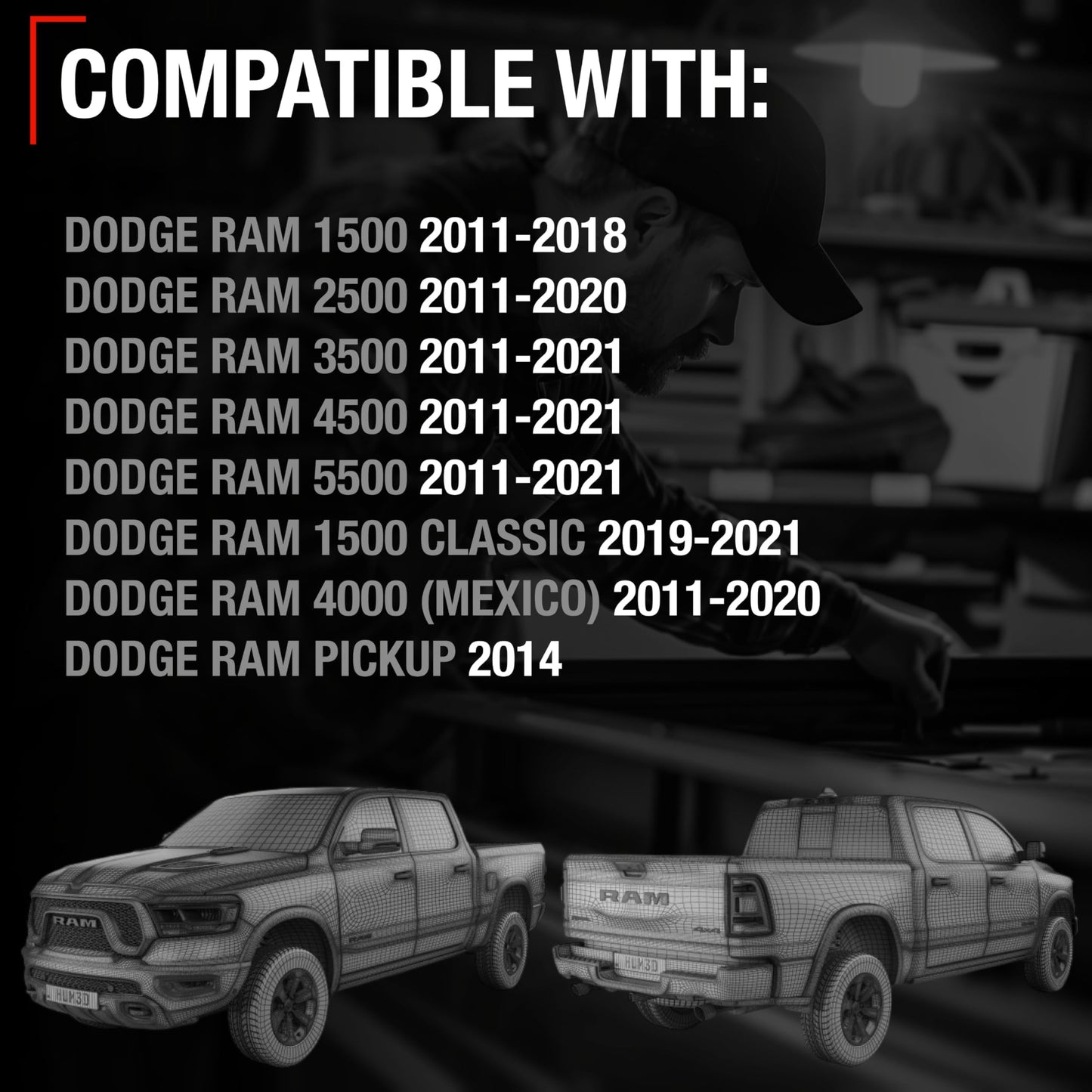 2011-2021 Dodge Ram 1500, 2500, 3500, 4500, 5500 Exterior Front Passenger Door Handle, Upgraded Metal - Textured Black - Front Passenger Side Handle