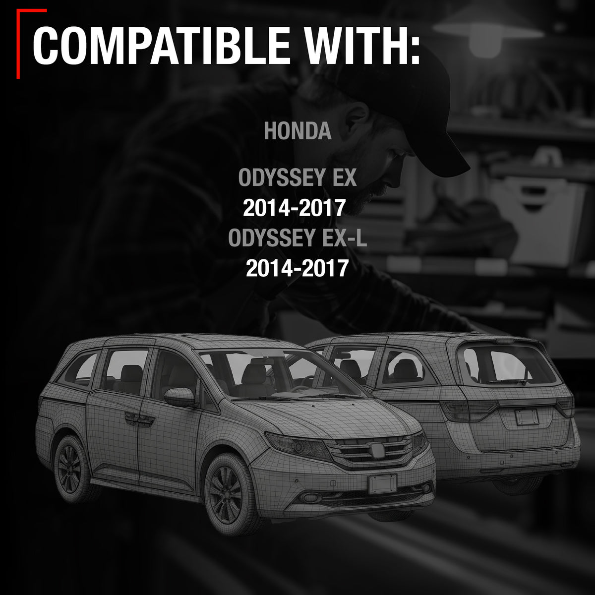 Side Mirror Replacement - Compatible with 2014-2017 Honda Odyssey EX, EX-L - Powered Adjustment, Heated - Smooth Black - Passenger Side w/ Camera - Passenger Side (Right)