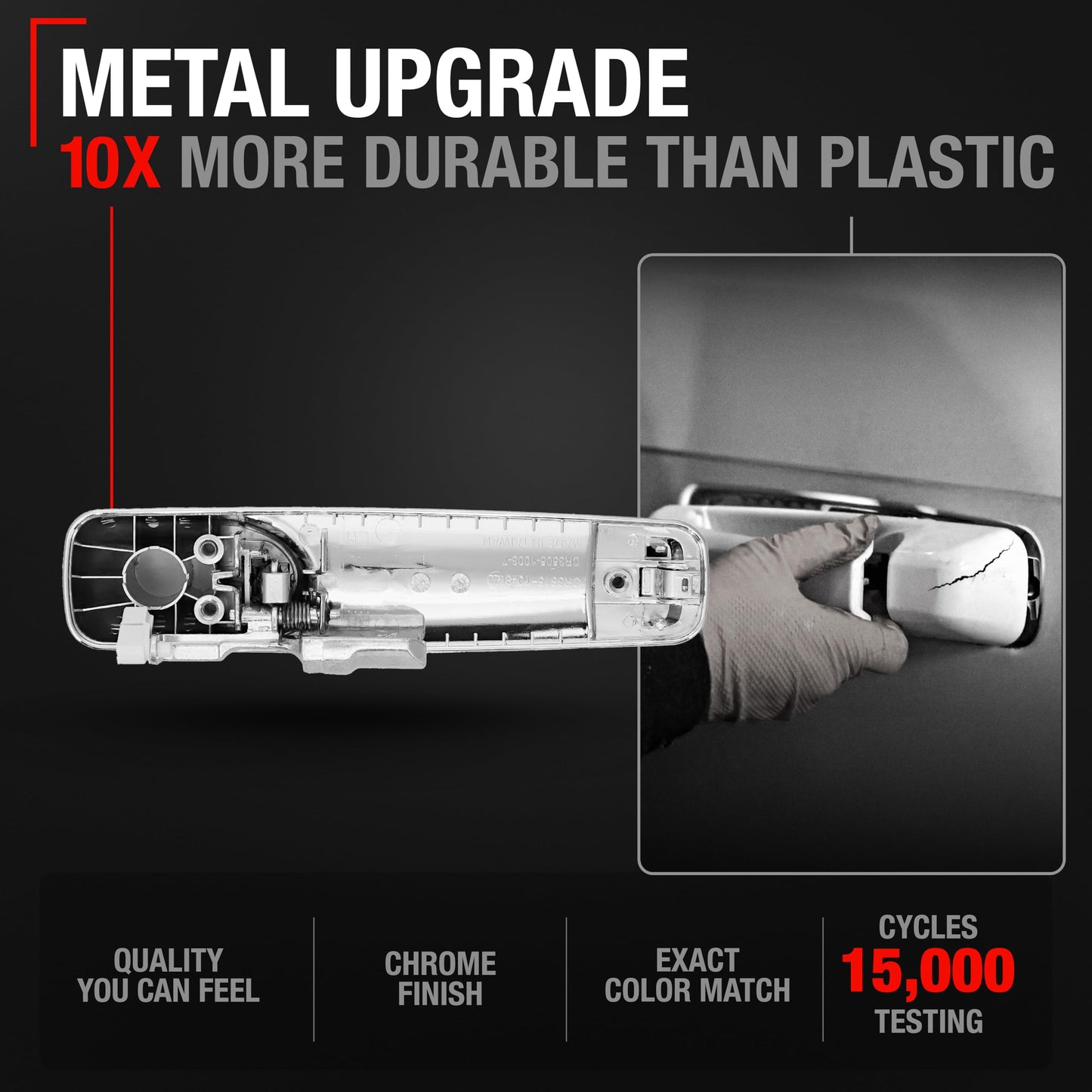 2006-2010 Jeep Commander; 2005-2010 Jeep Grand Cherokee Exterior Front Driver Door Handle, Upgraded Metal - All Chrome w/ Keyhole - Front Driver Side Handle