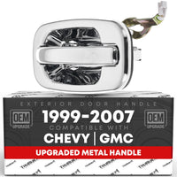 Exterior Rear Driver Door Handle, Upgraded Metal - Compatible with 1999-2006 Chevrolet Silverado, Suburban, Tahoe, Avalanche; 99-06 GMC Sierra, Yukon - All Chrome - OEM 15721571, 91132 - Rear Driver Side Handle