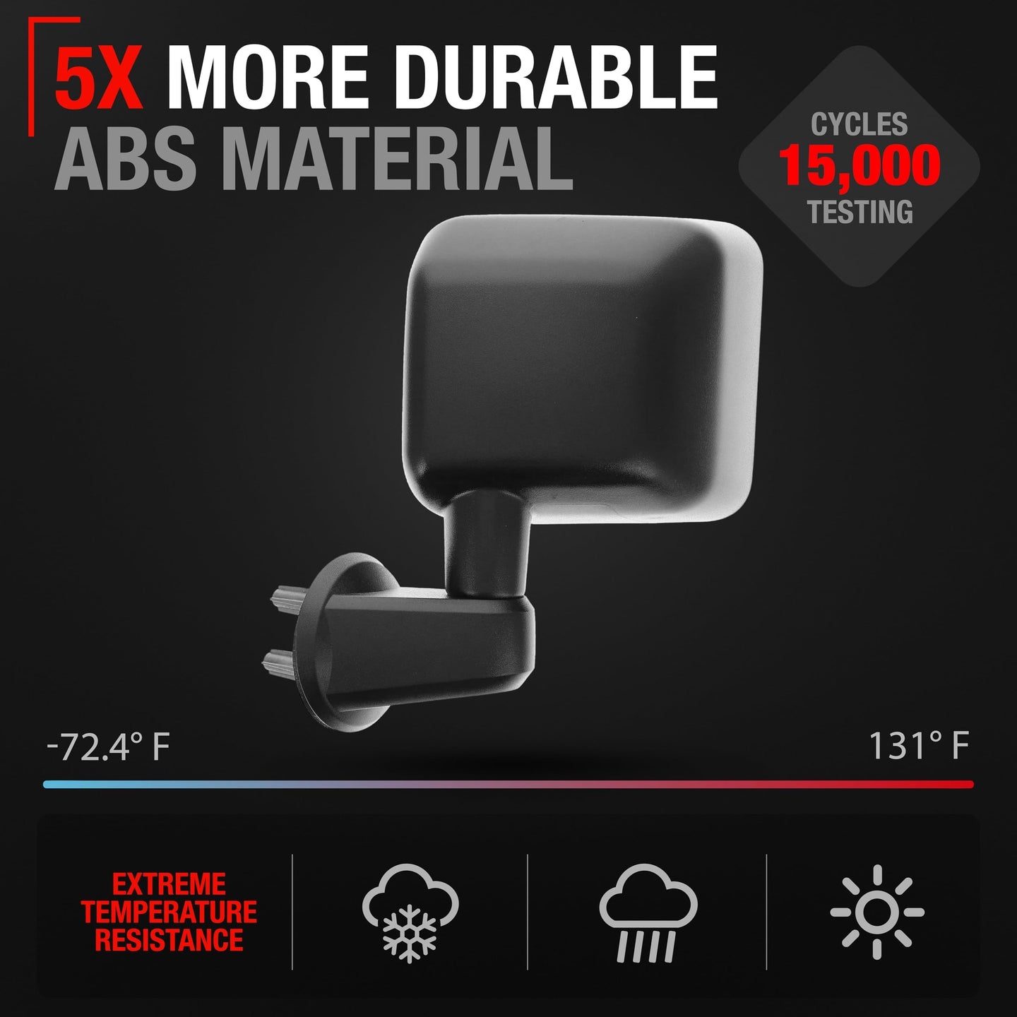 2007-2013 Jeep Wrangler Driver Side Mirror Replacement - Manual Folding Flat Glass Textured Black Cover - Driver Side Mirror