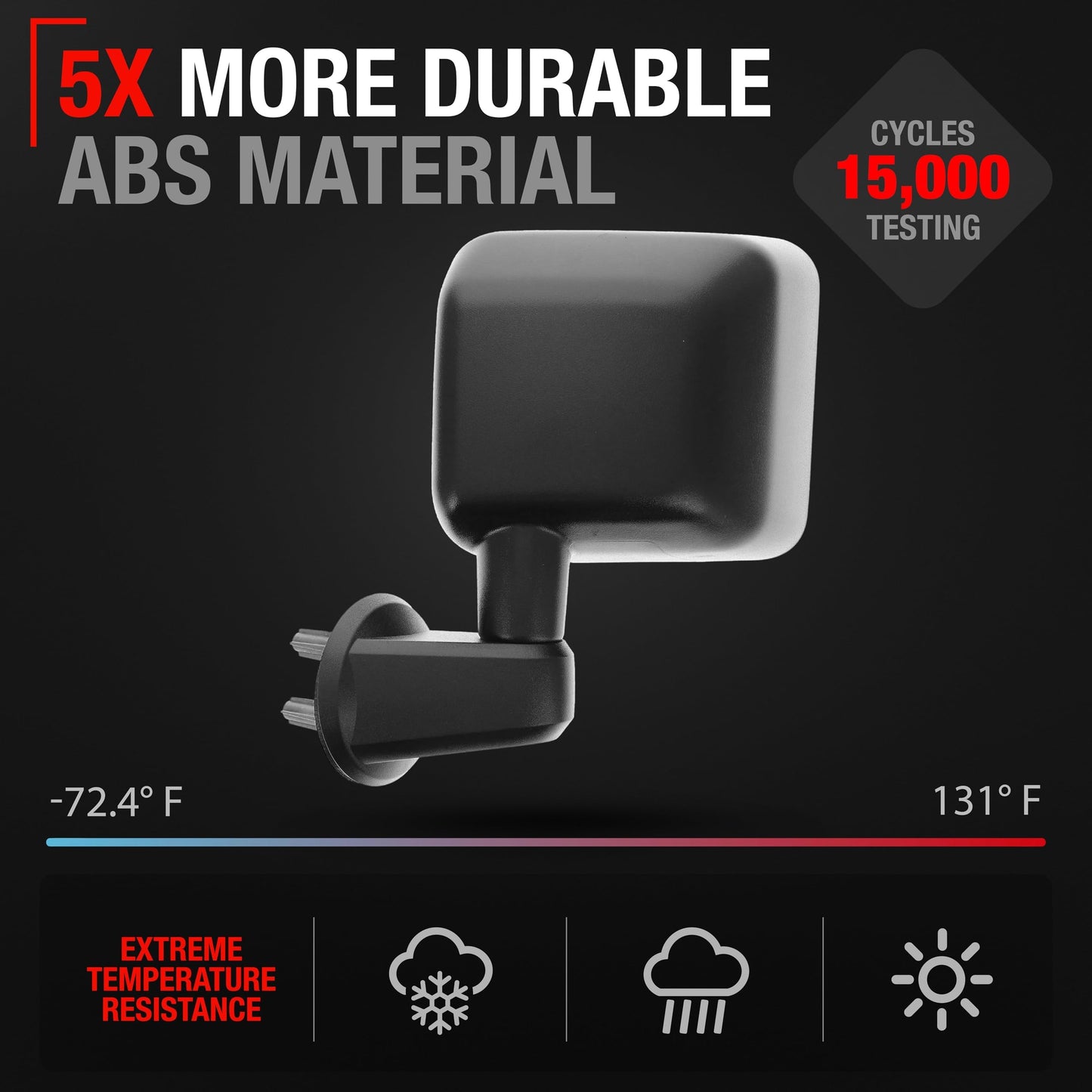 2007-2013 Jeep Wrangler Driver Side Mirror Replacement - Manual Folding Flat Glass Textured Black Cover - Driver Side Mirror