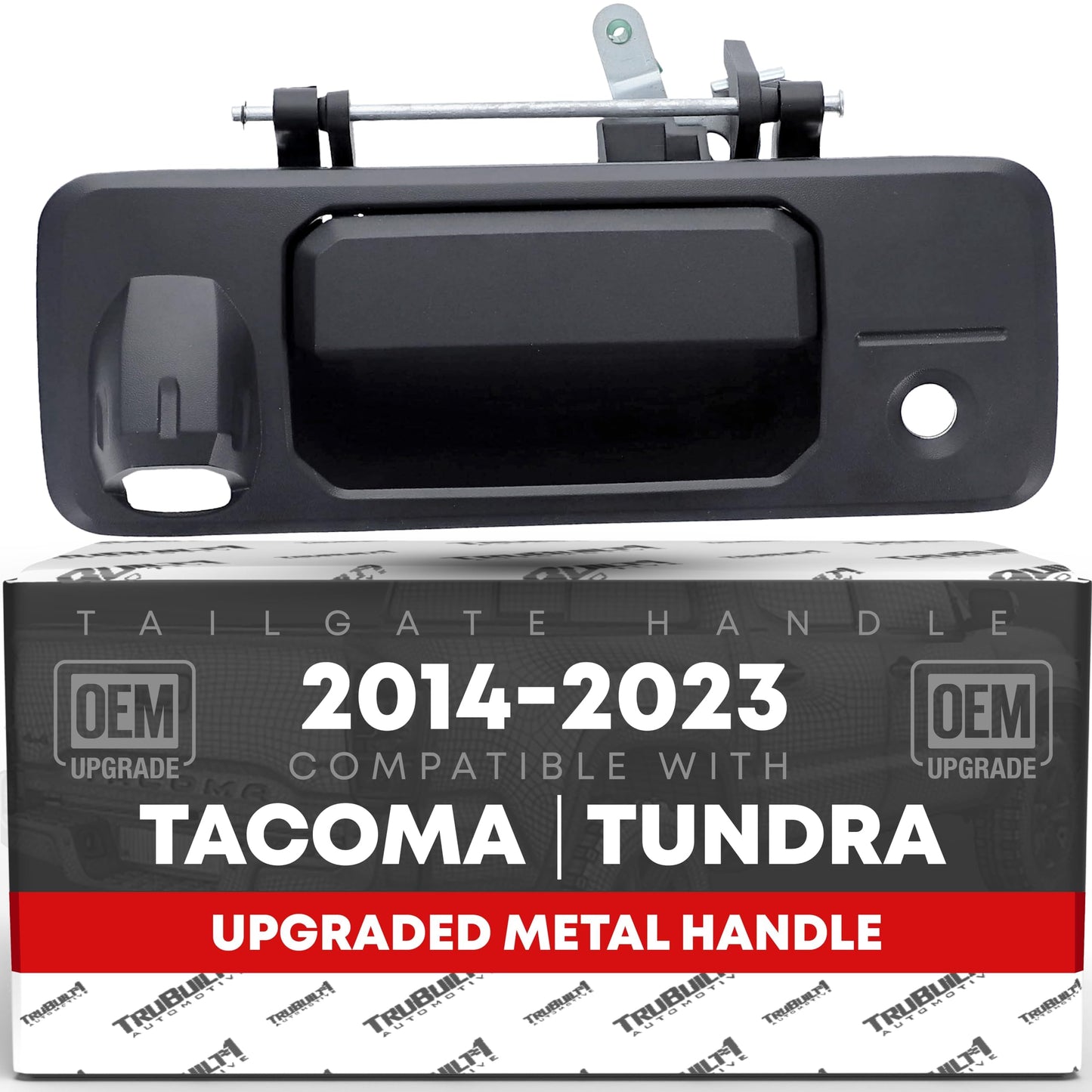 2014-2022 Toyota Tacoma Tundra Tailgate Handle Assembly Upgraded Metal Textured Black with Camera Hole LED Hole - Texture Tailgate Handle