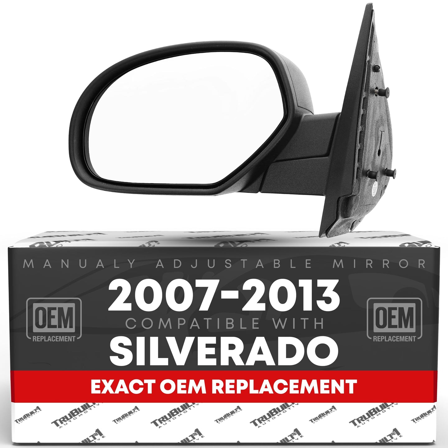 2007-2013 Chevrolet Silverado 1500 2500 3500 HD GMC Sierra 1500 2500 3500 HD Driver Side Mirror Replacement - Manual Flat Glass Textured Black - Driver Side Mirror